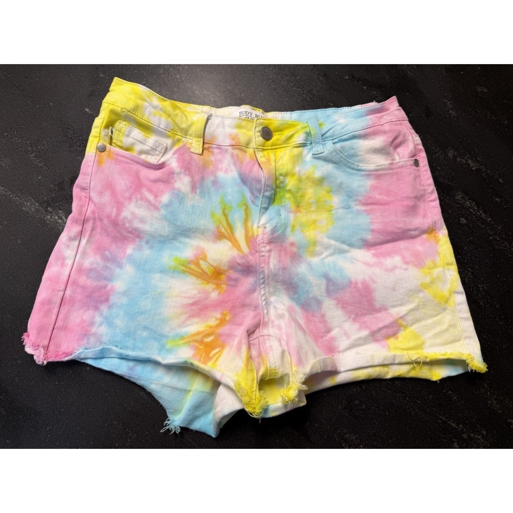 Judy Blue Tie Dye Denim Shorts Womens Medium‎ 28 Waist Stretch Cutoff